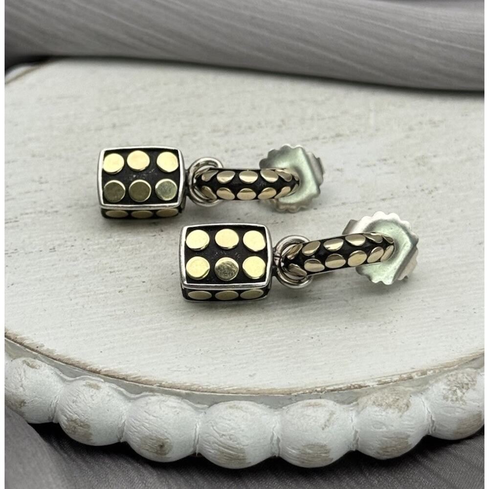 John Hardy Sterling Silver 925 & 18k Yellow Gold Dot Drop Earrings 11.08G / 1 In - Picture 2 of 8